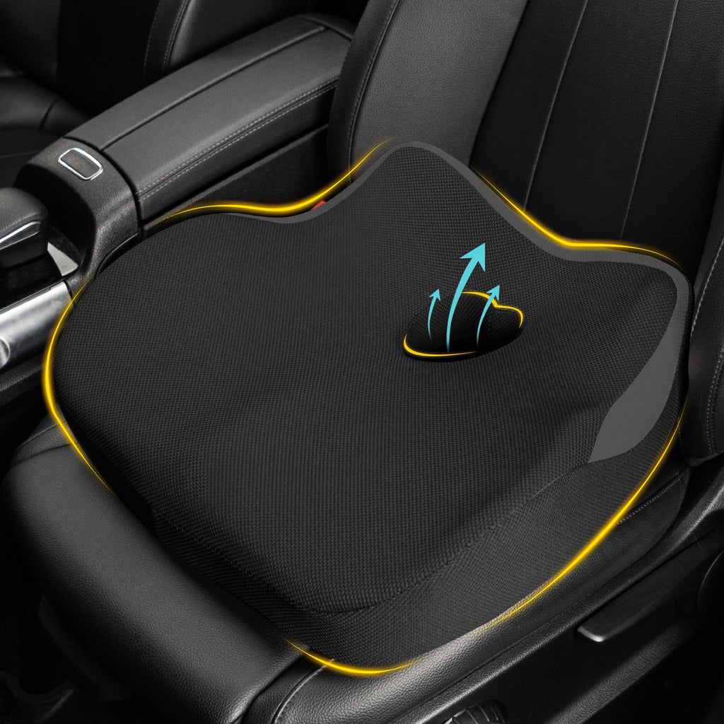 Allaboutsla Car Seat Cushion, Ergonomic Memory Foam Car Cushion for Sciatica Pain Relief, Larger Driving Seat Pillow for Short Drivers on Long Drives - Butt Pillow for Truck, Office, Wheelchair