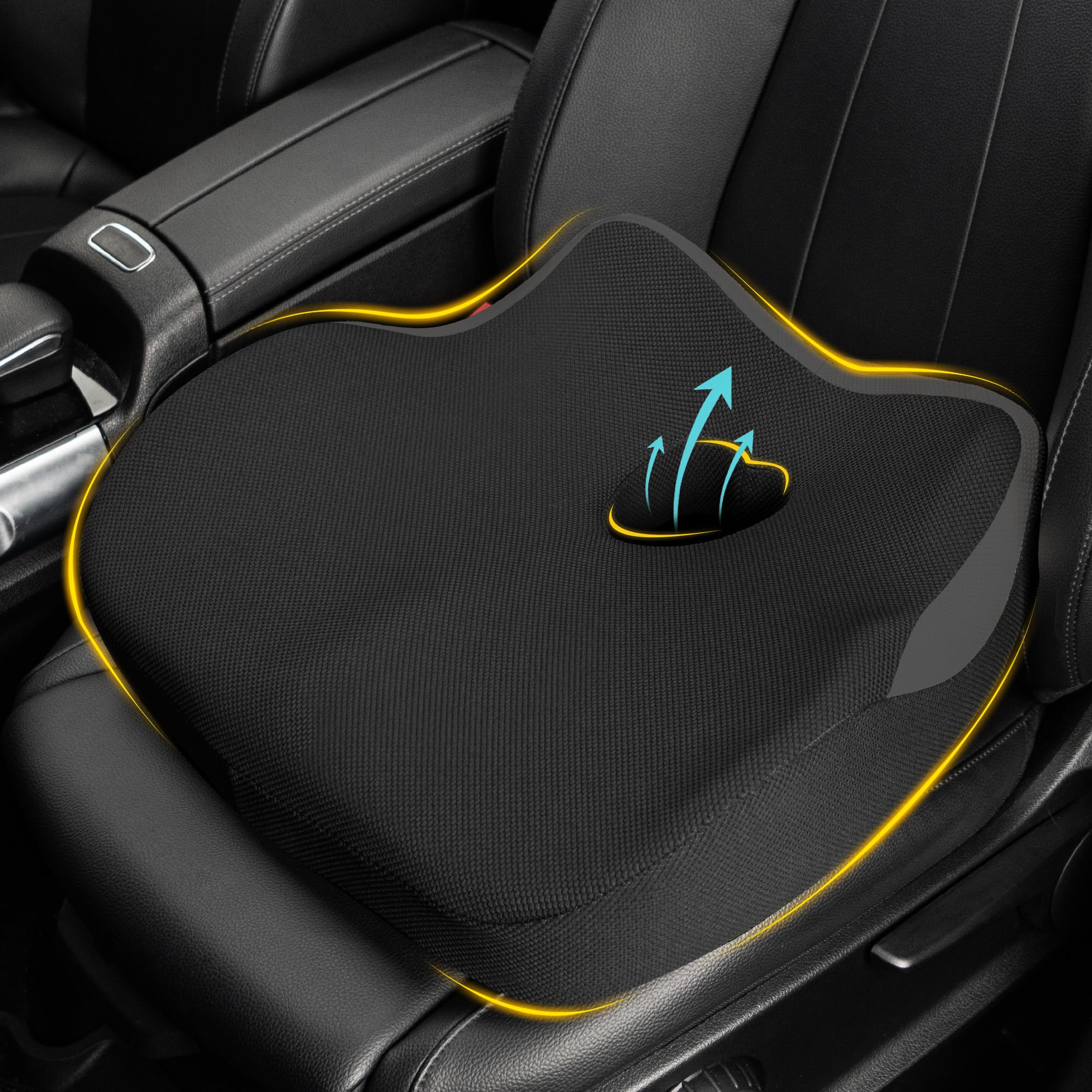 Allaboutsla Car Seat Cushion, Ergonomic Memory Foam Car Cushion for Sciatica Pain Relief, Larger Driving Seat Pillow for Short Drivers on Long Drives - Butt Pillow for Truck, Office, Wheelchair