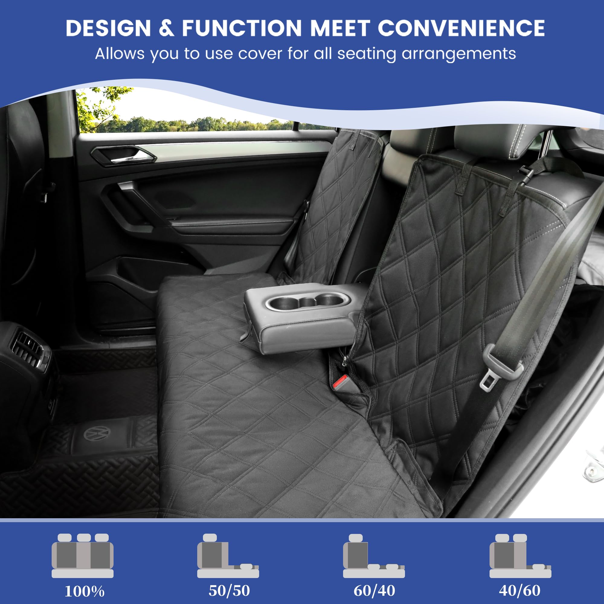 ALLANSING Back Seat Cover - 900D Oxford Waterproof Car Seat Protector, Fits Cars/SUVs/Trucks, Split Bench, Non-Slip, for Messy Kids & Drooling Dogs, Easy Clean