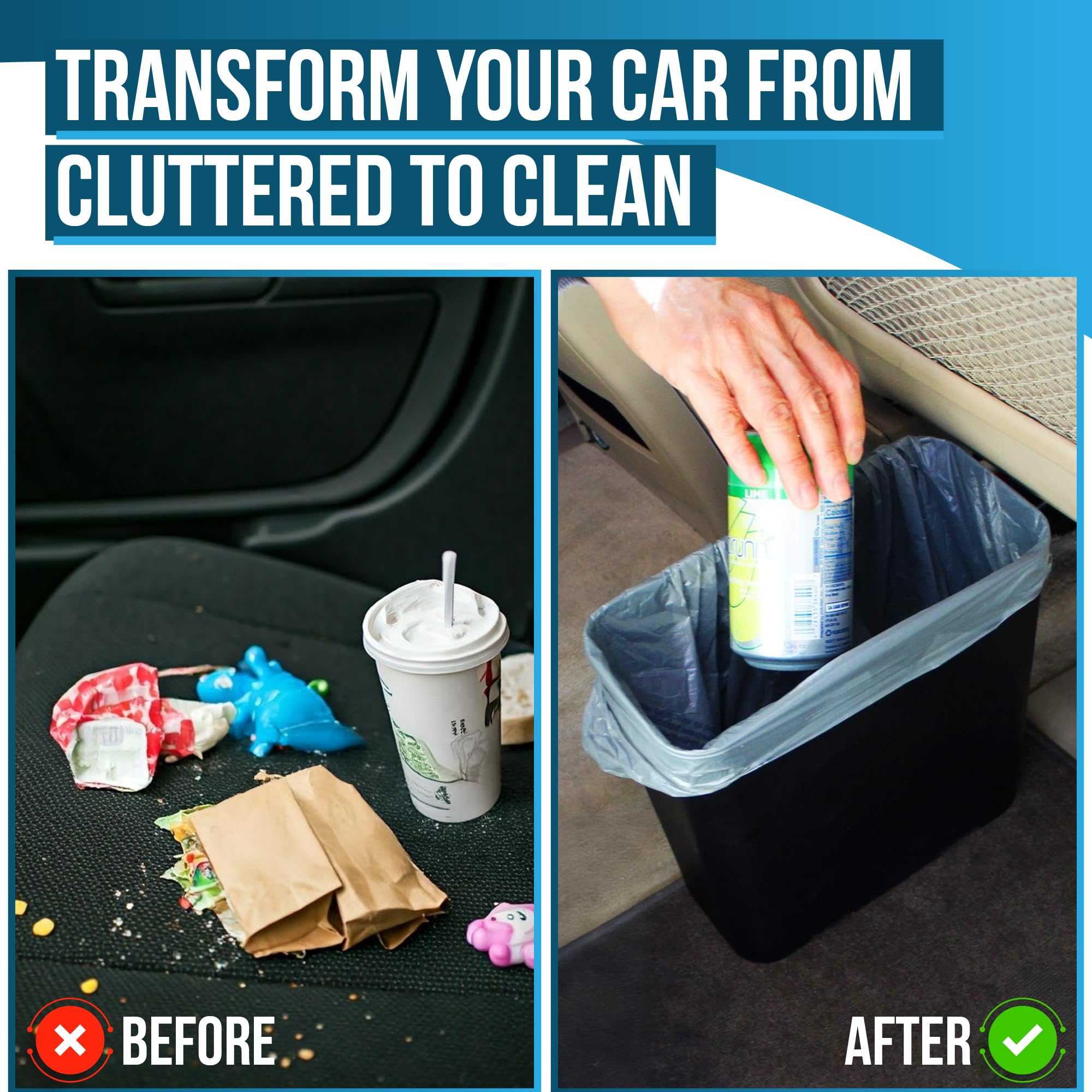 Compact Leakproof Black Car Trash Can with Mat Clip