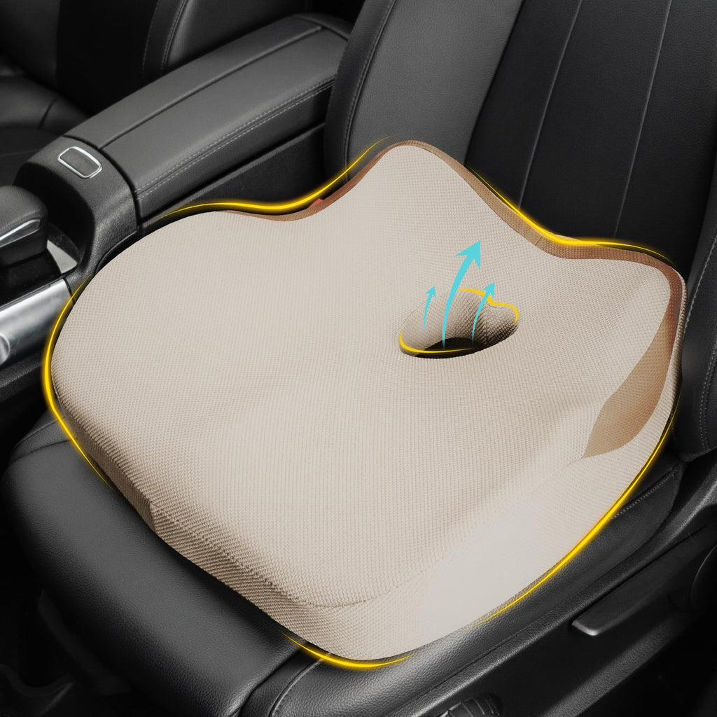 Allaboutsla Car Seat Cushion, Ergonomic Memory Foam Car Cushion for Sciatica Pain Relief, Larger Driving Seat Pillow for Short Drivers on Long Drives - Butt Pillow for Truck, Office, Wheelchair