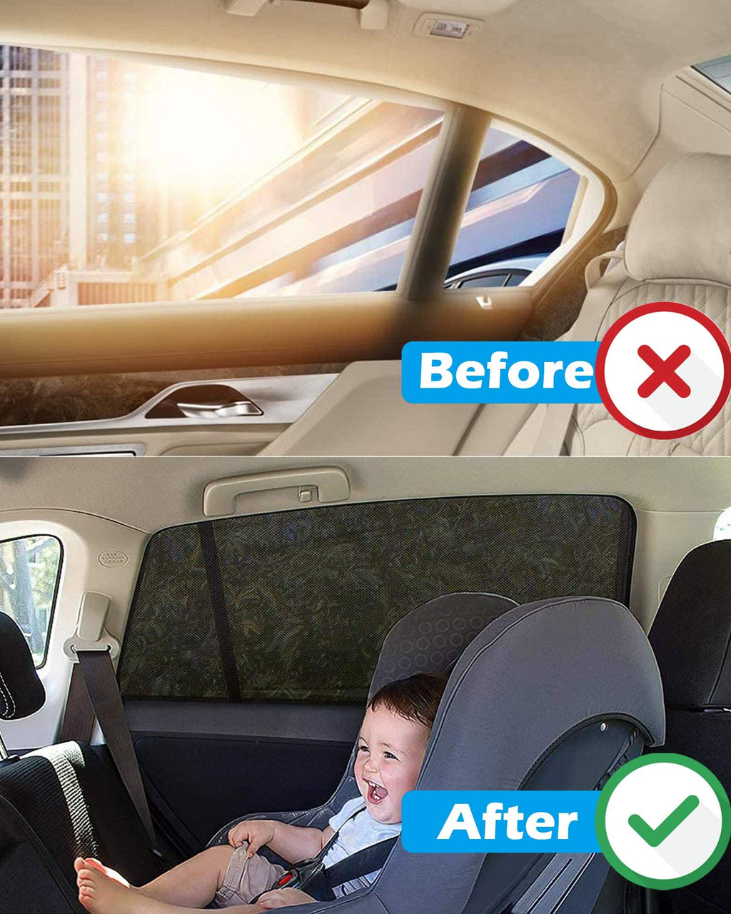 Tevlaphee Car Window Shades, 2 Pack Car Sunshade for Kids Breathable Universal Sun Visor Car Net for Baby with Certified UV for Side Window, Spandex Mesh Material Protect Privacy for Family Black
