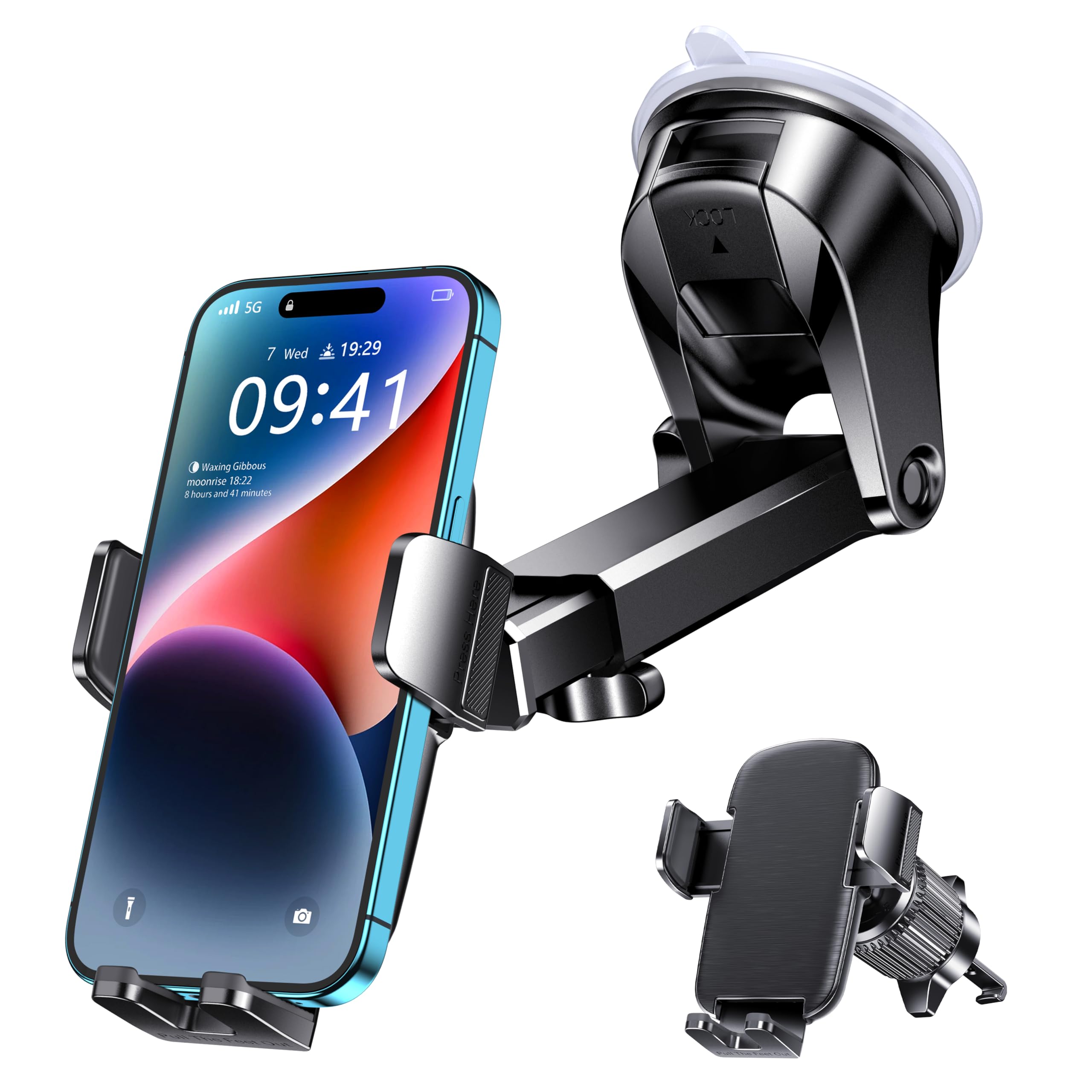 Qifutan 3-in-1 Car Phone Mount for Windshield, Dash & Vent