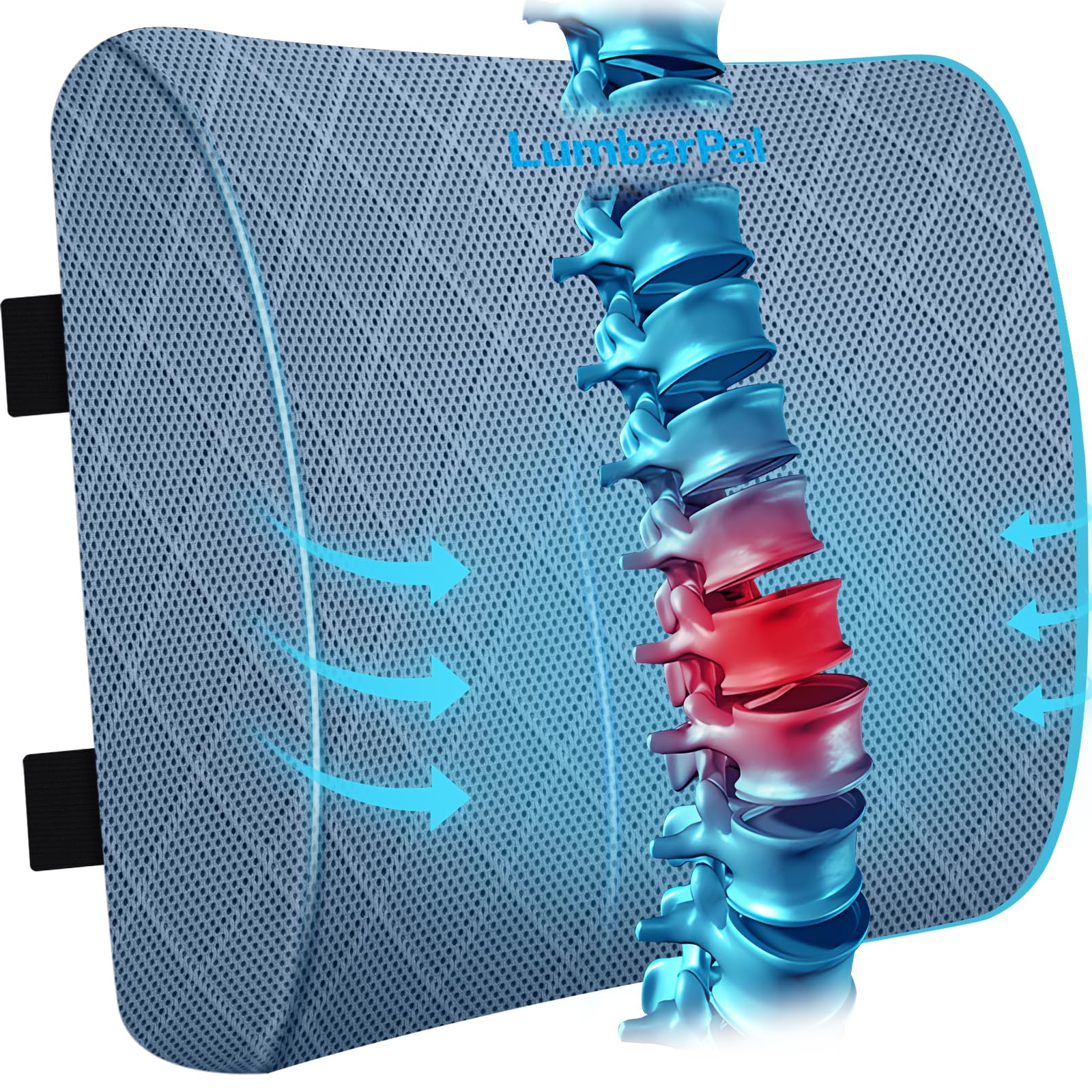 Lumbar Support Pillow for Office Chair Back Car, Gaming, Improve Sitting Posture & Pain Relief, Memory Foam, Adjustable Straps