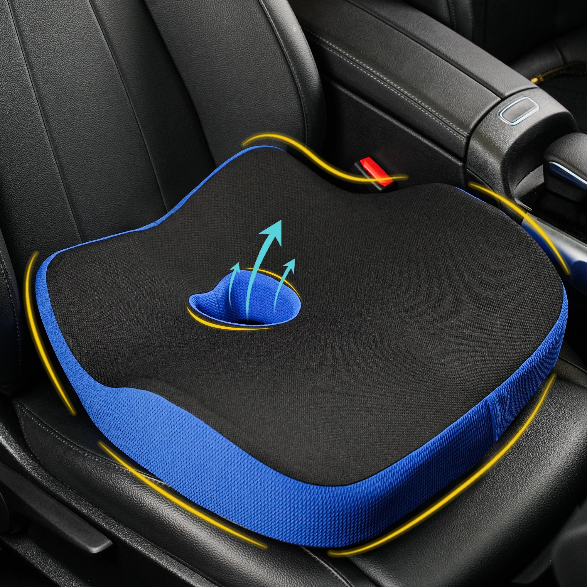 Allaboutsla Car Seat Cushion, Ergonomic Memory Foam Car Cushion for Sciatica Pain Relief, Larger Driving Seat Pillow for Short Drivers on Long Drives - Butt Pillow for Truck, Office, Wheelchair