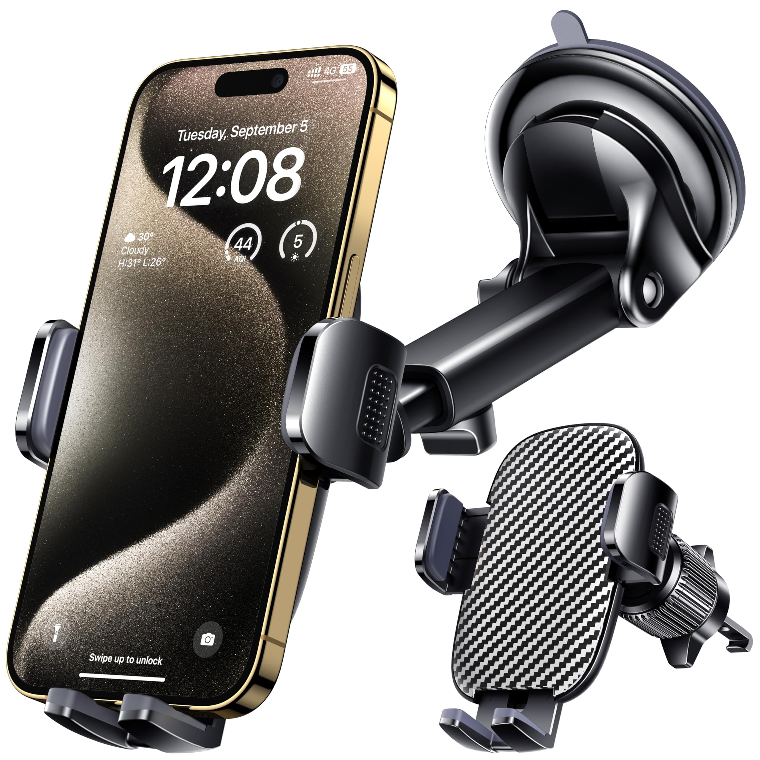 Qifutan 3-in-1 Car Phone Mount for Windshield, Dash & Vent