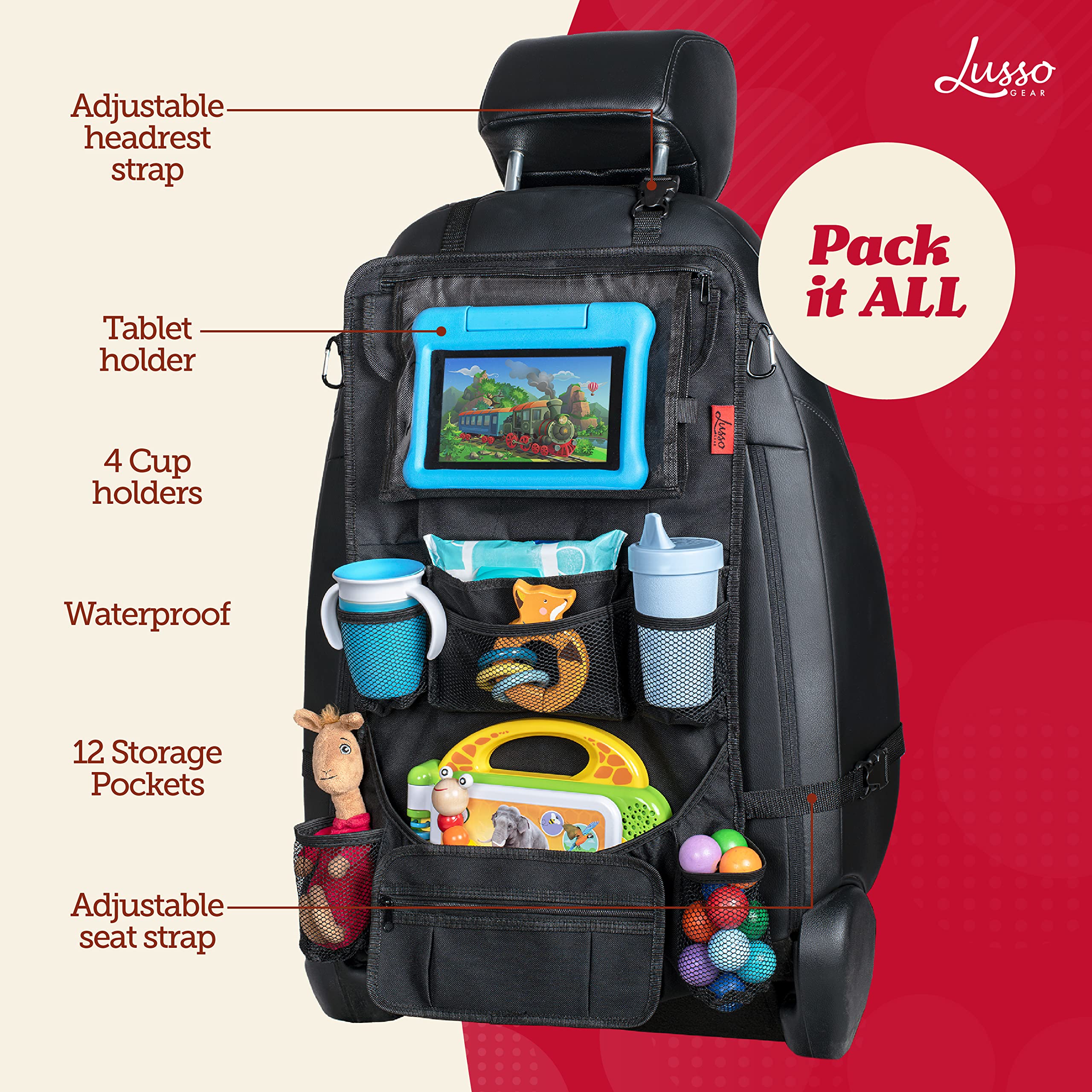 Lusso Gear Backseat Car Organizer with Storage Pockets