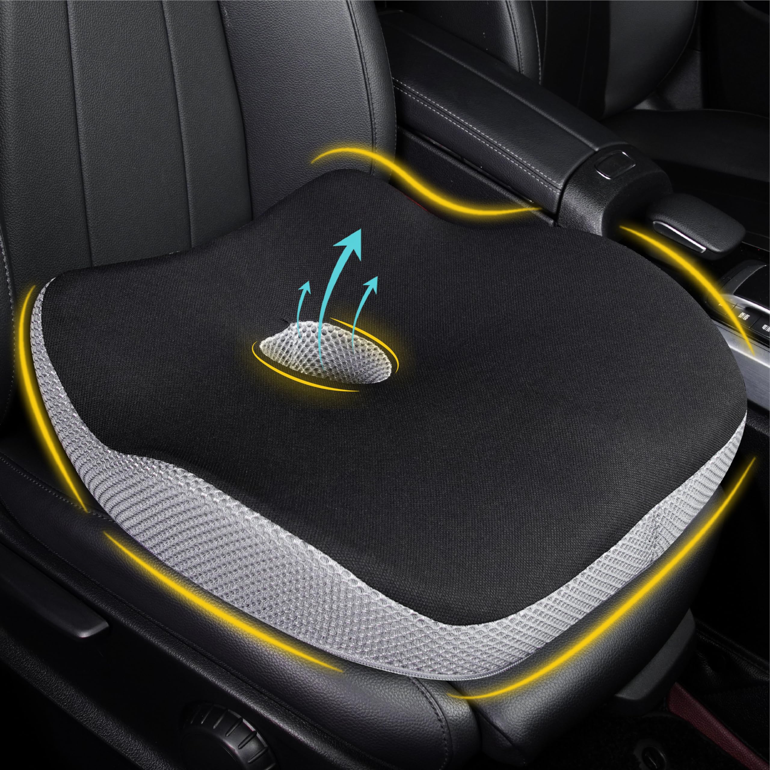 Allaboutsla Car Seat Cushion, Ergonomic Memory Foam Car Cushion for Sciatica Pain Relief, Larger Driving Seat Pillow for Short Drivers on Long Drives - Butt Pillow for Truck, Office, Wheelchair